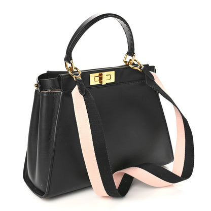 Fendi Vitello Seta Canvas FF Embroidered Medium Peekaboo Iconic Satchel Black Rosa Quarzo 3 of 8