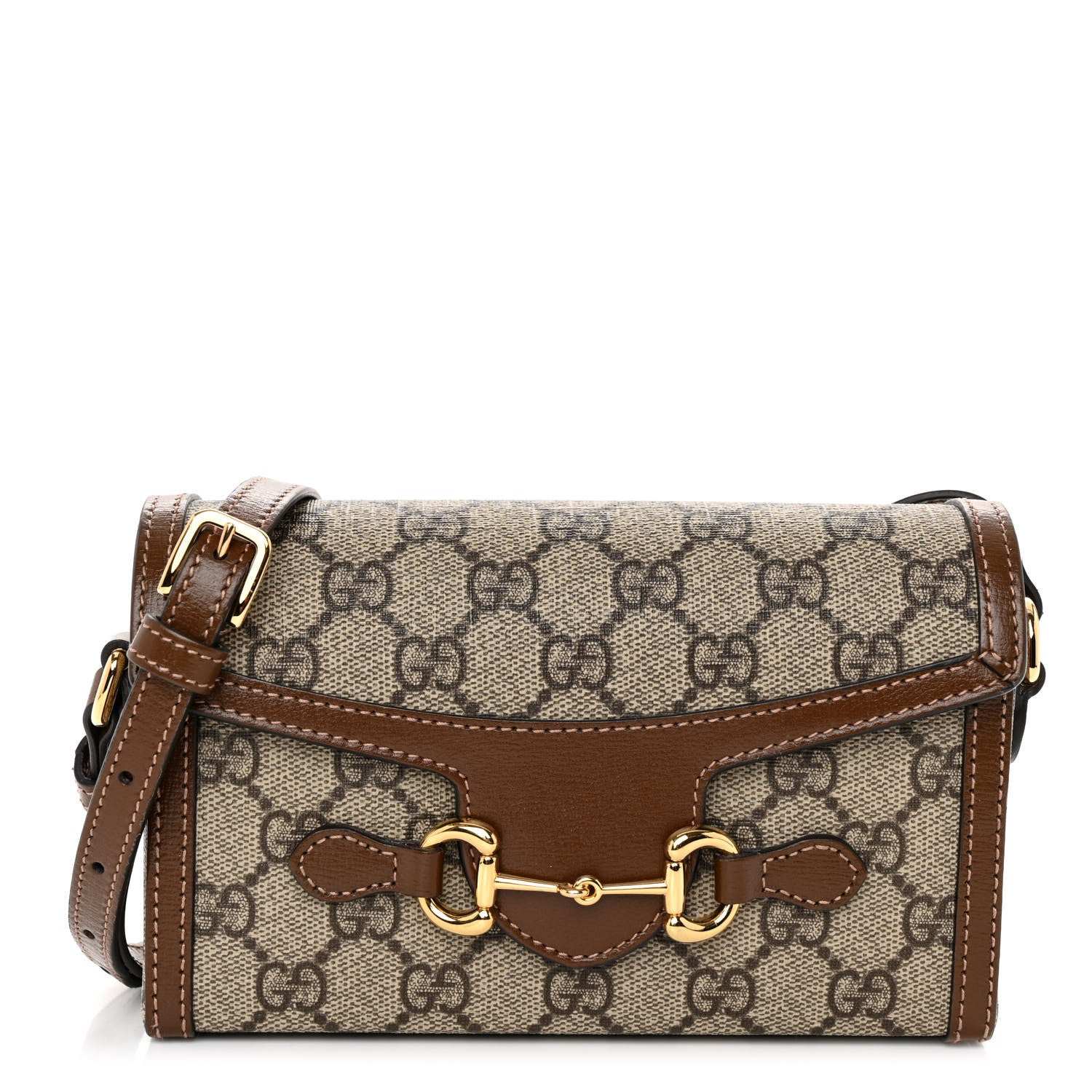 Gucci GG Supreme Monogram Mini Horsebit 1955 Shoulder Bag Beige Brown Sugar 1 of 10