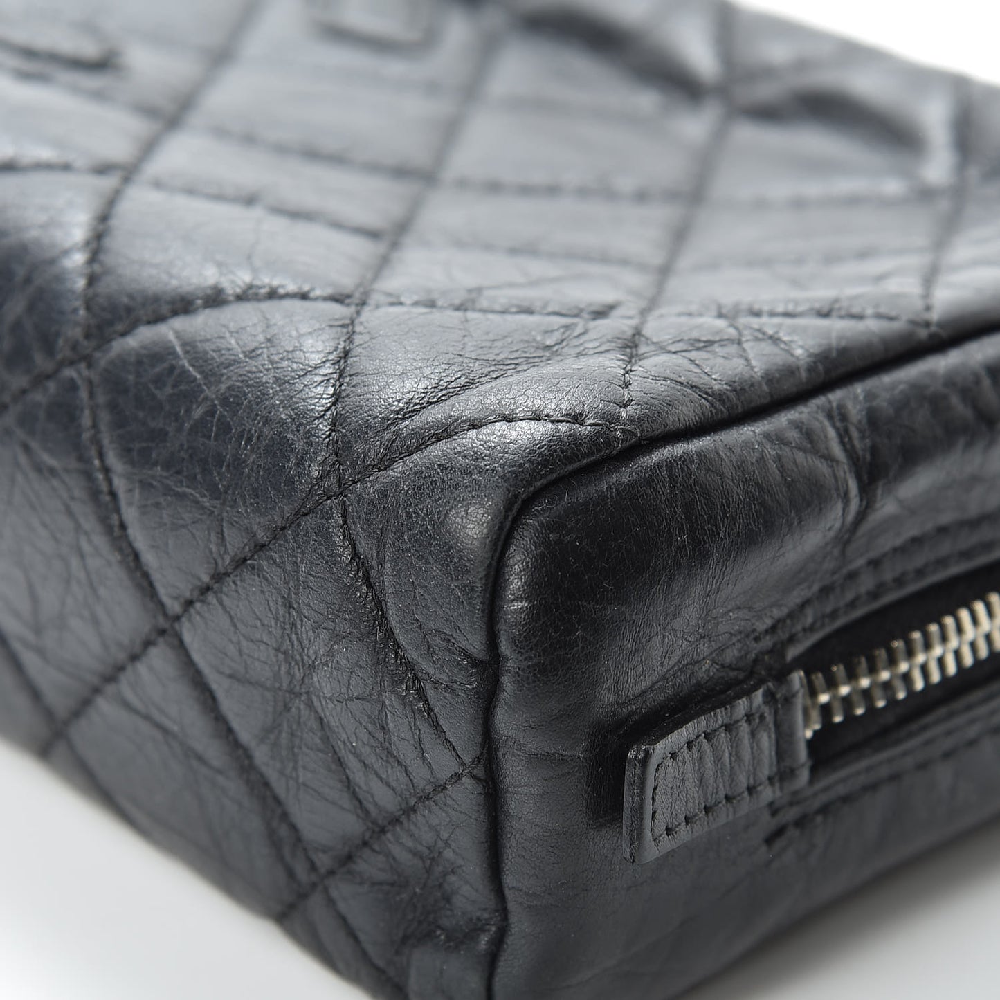 Distressed Calfskin Cambon Cosmetic Case Black