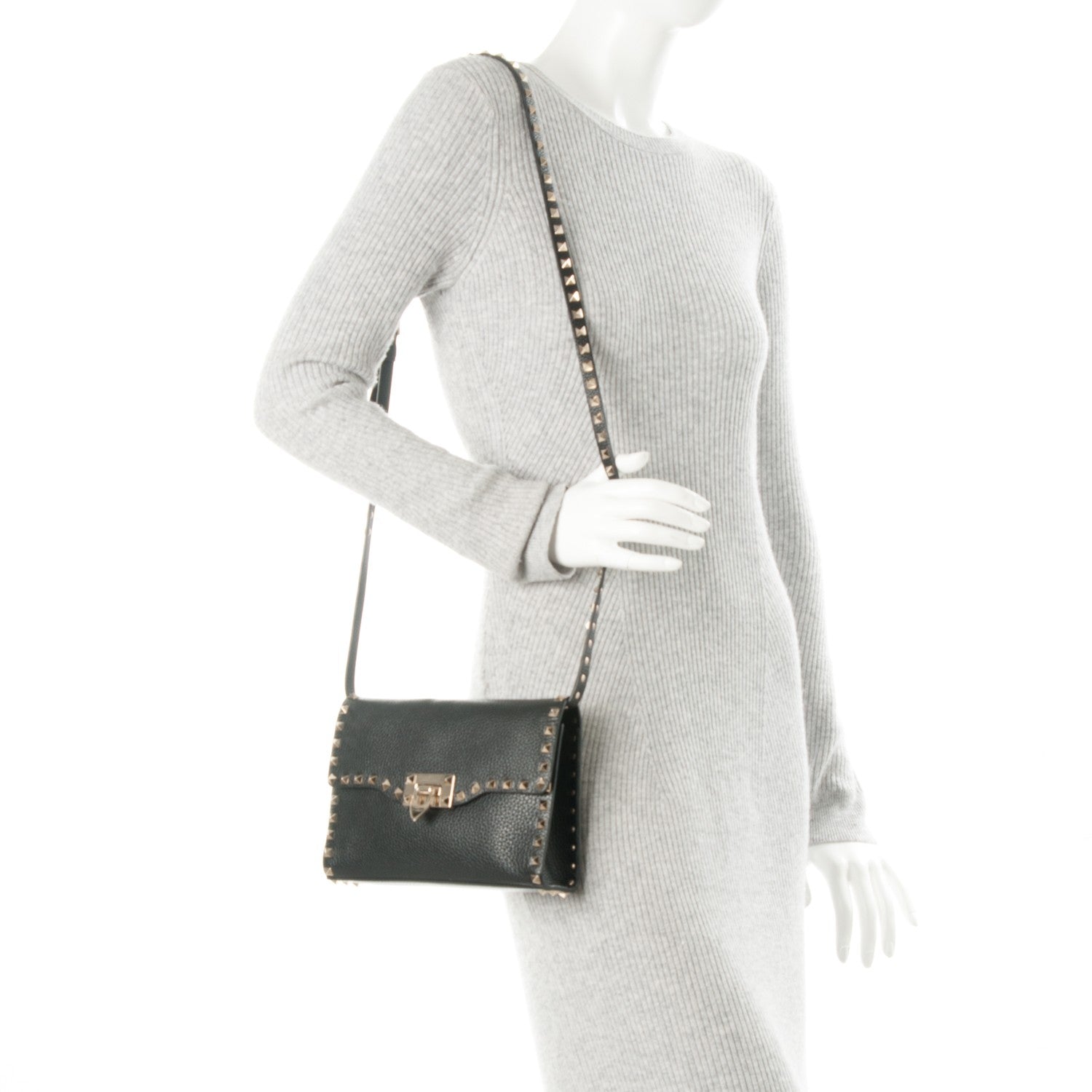 Valentino Garavani Pebbled Calfskin Medium Rockstud Flip Lock Crossbody Bag Black 2 of 6