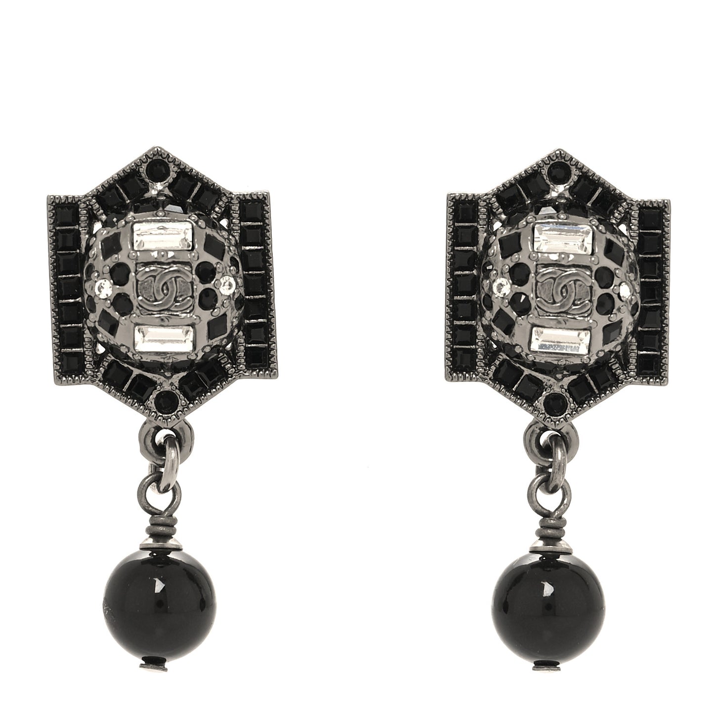 Crystal Bead CC Drop Earrings Black