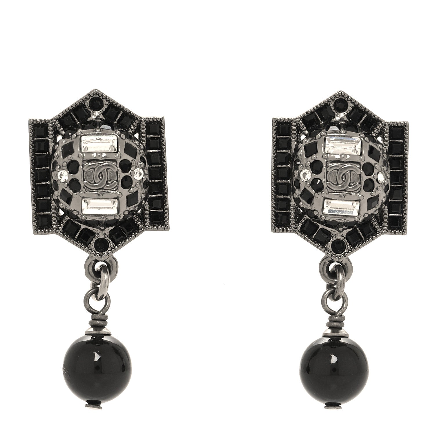 Chanel Crystal Bead CC Drop Earrings Black 1 of 5