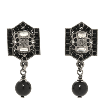 Chanel Crystal Bead CC Drop Earrings Black 1 of 5