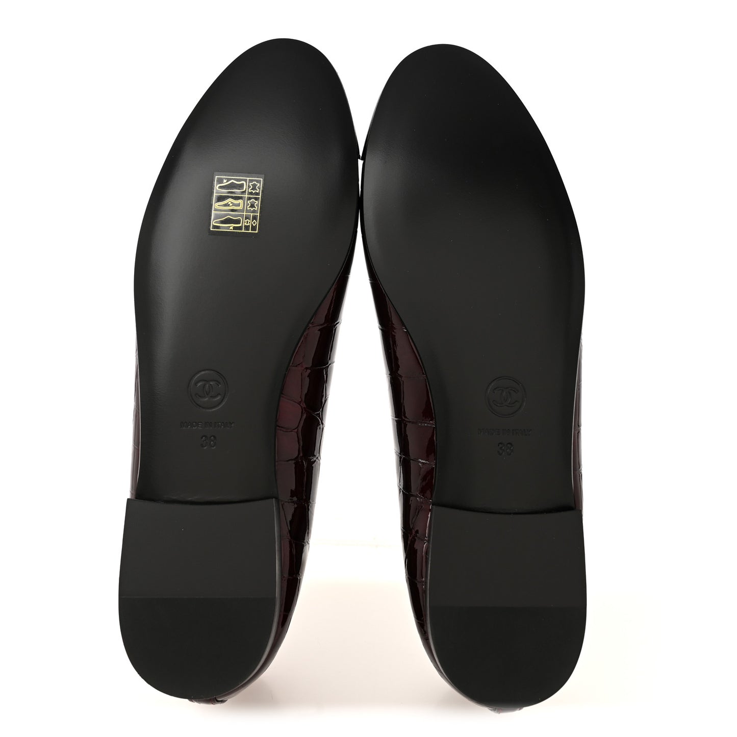 Patent Calfskin Crocodile Embossed Ballerina Flats 38 Dark Burgundy Black
