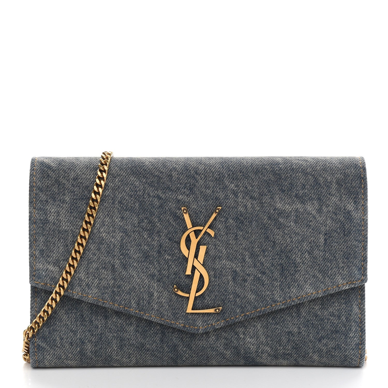 Saint Laurent Denim Monogram Chain Wallet Rodeo Blue Cinnamon 2 of 8