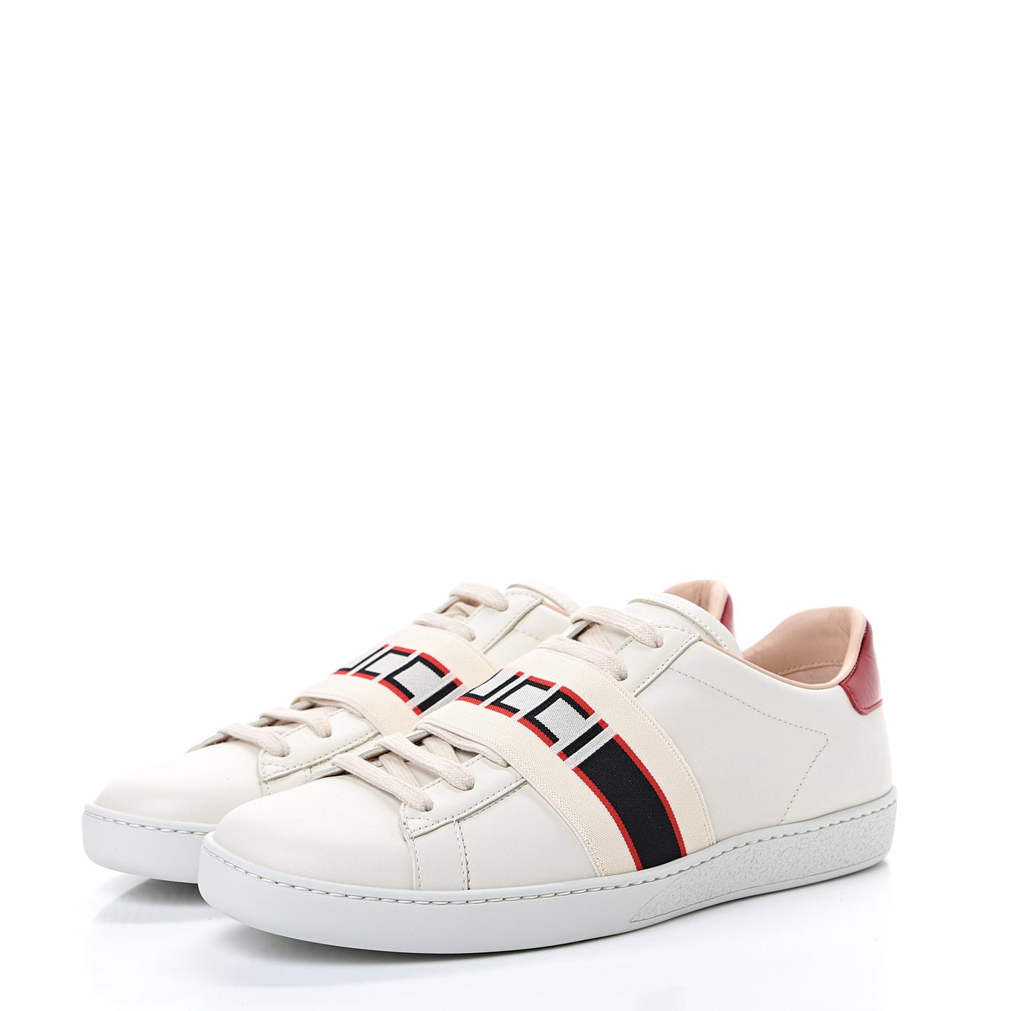 Calfskin Stripe Womens New Ace Sneakers 39 New Mystic White Ecru Red Flame