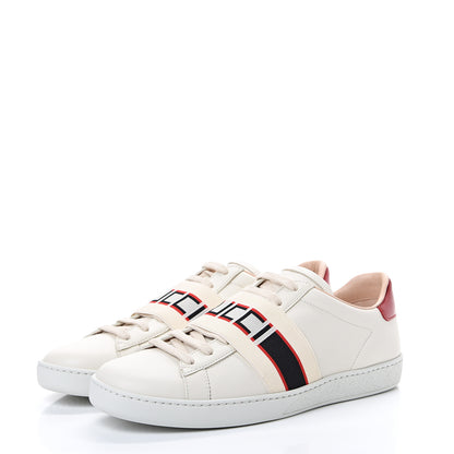 Gucci Calfskin Stripe Womens New Ace Sneakers 39 New Mystic White Ecru Red Flame 3 of 8