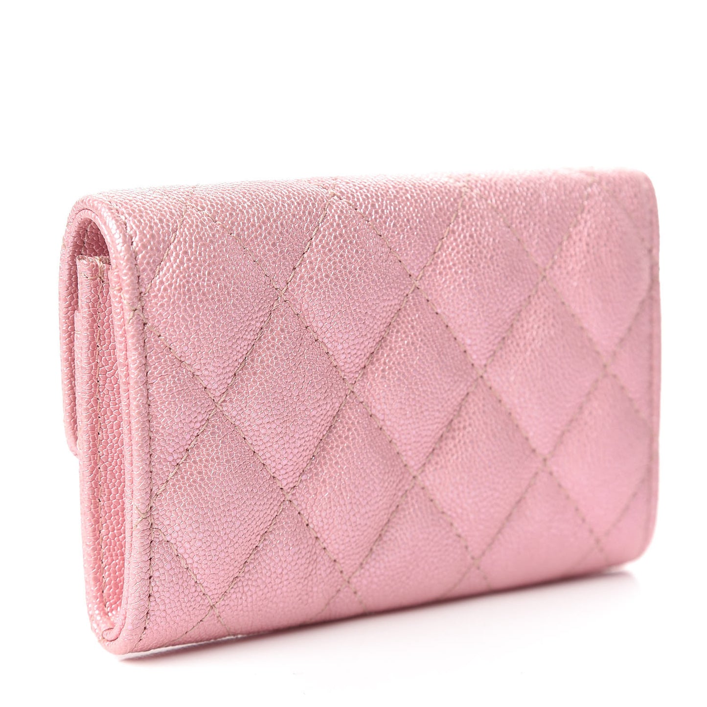 Iridescent Caviar Quilted Flap Card Holder Rose Pink