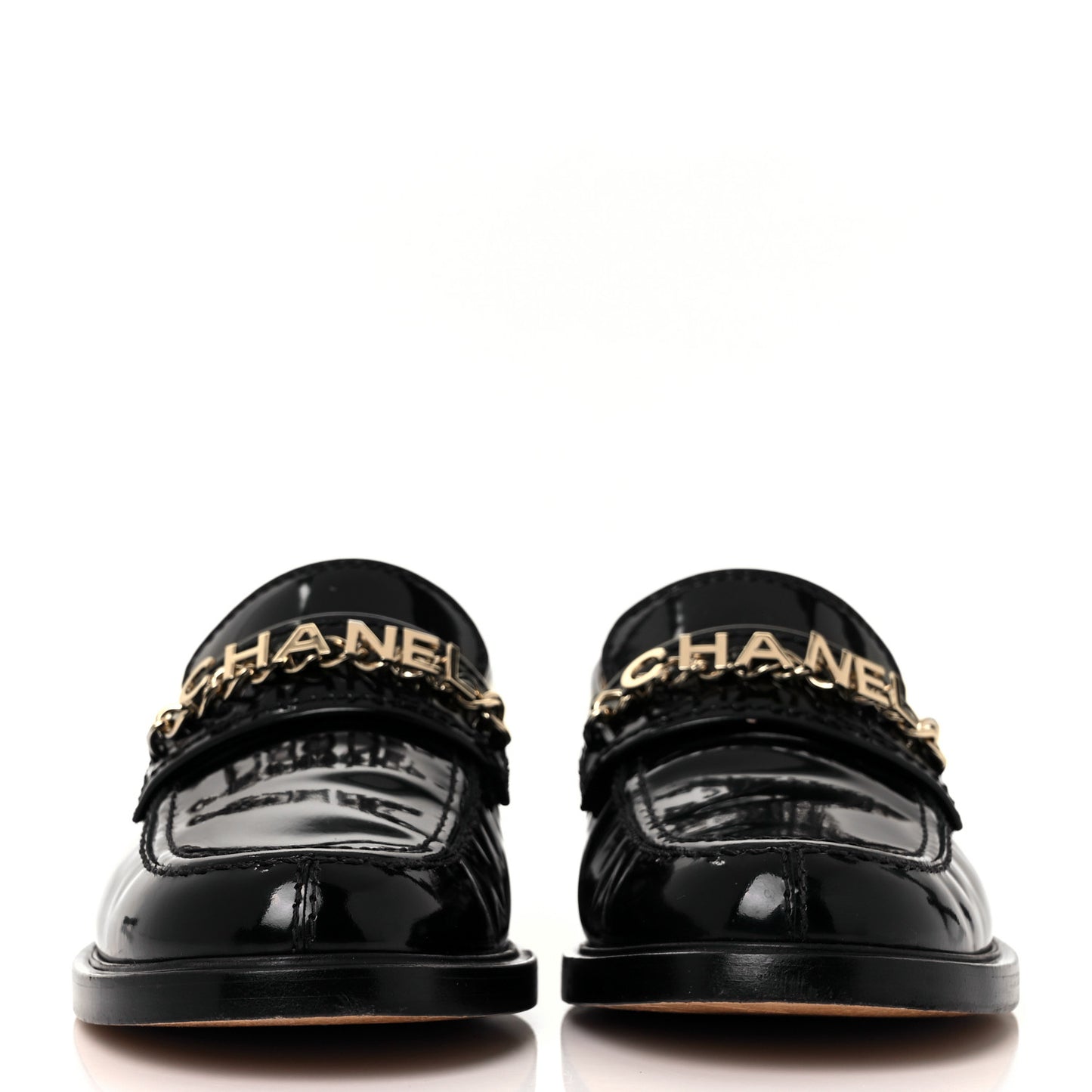 Shiny Calfskin Logo Loafers 38.5 Black