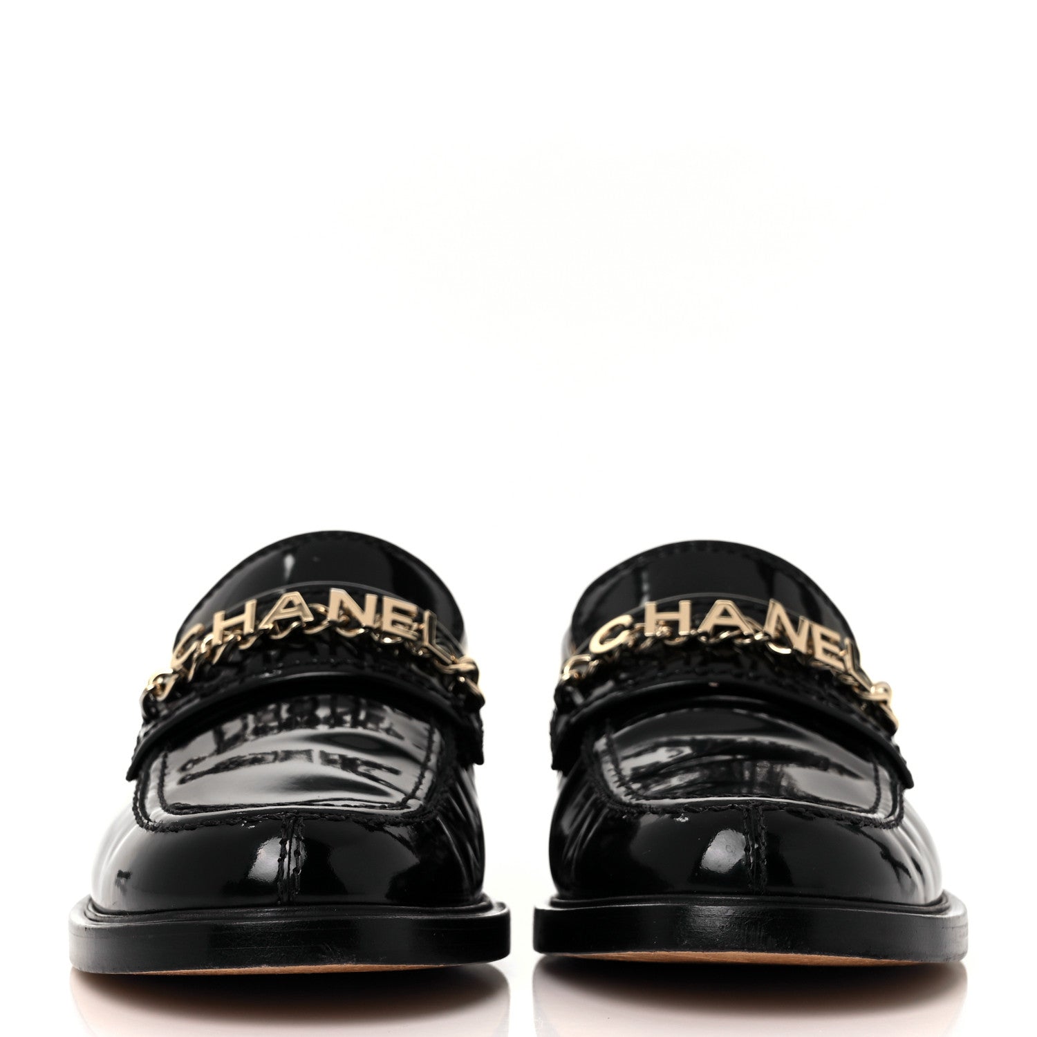 Chanel Shiny Calfskin Logo Loafers 38.5 Black 2 of 10