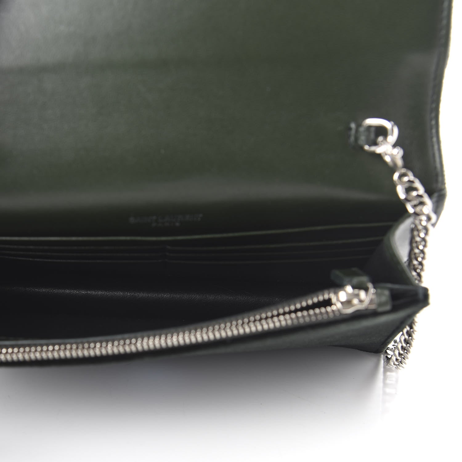 Saint Laurent Velvet Crystal Monogram Kate Tassel Chain Wallet Green 5 of 9