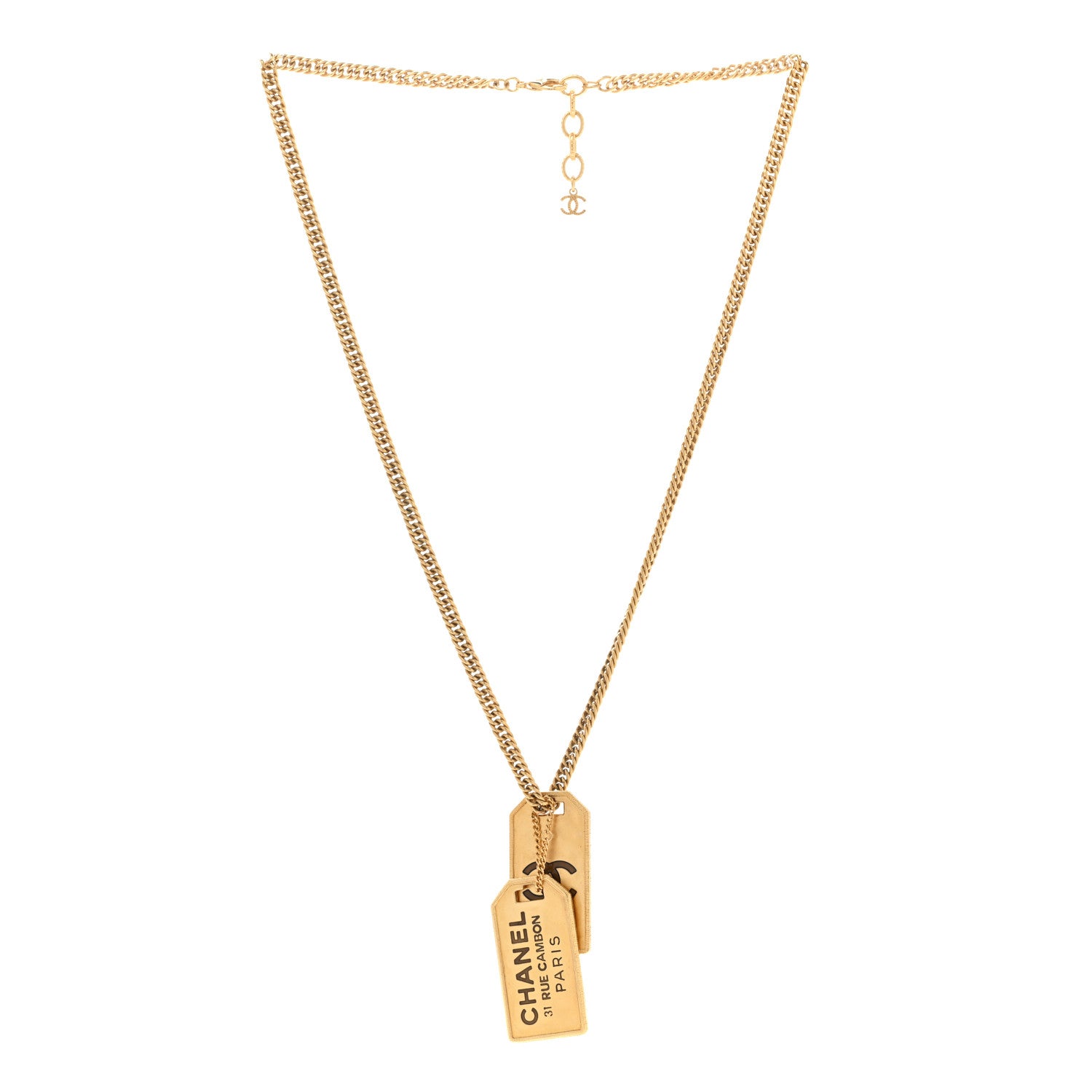 Chanel ID Dog Tag Charm Necklace Gold 3 of 7
