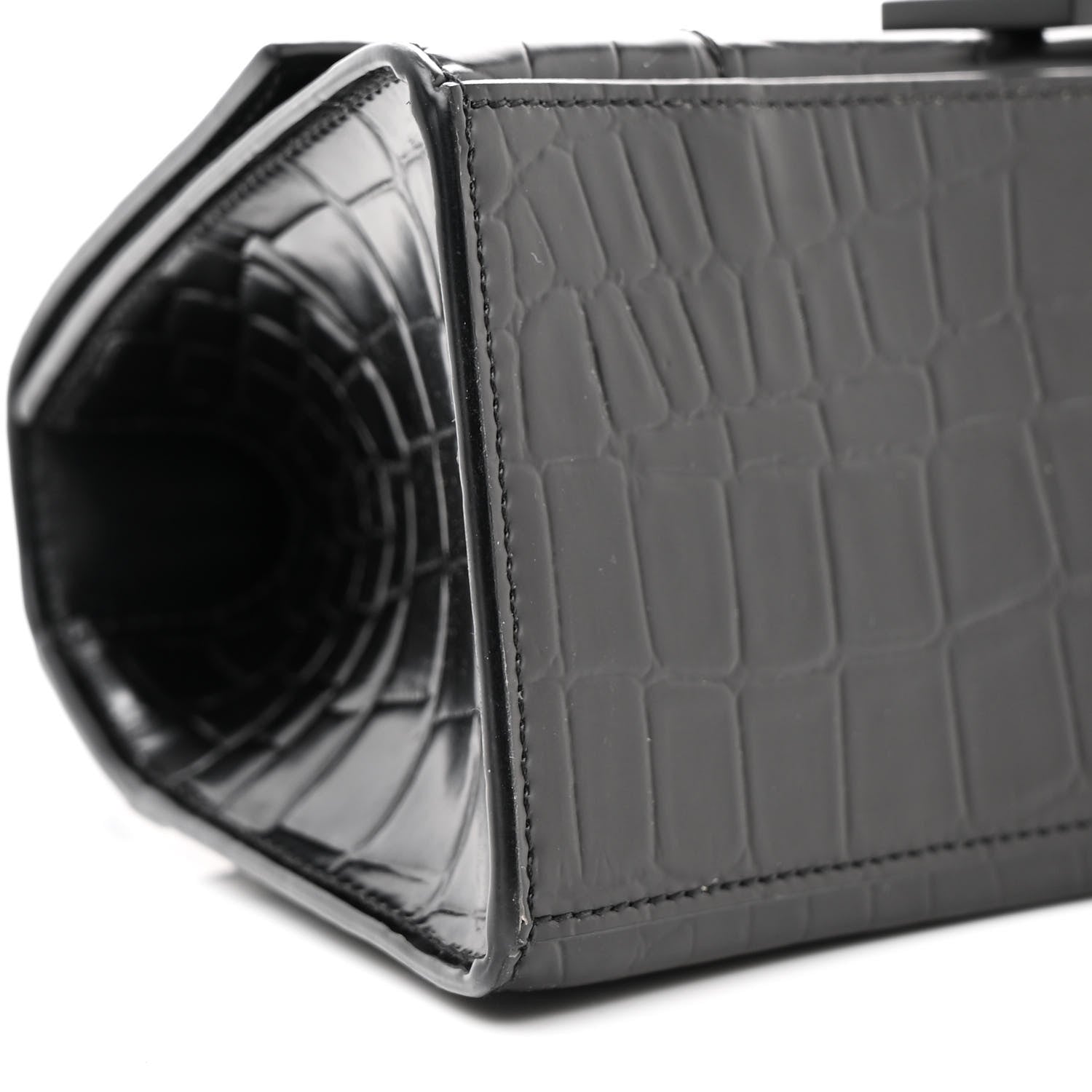 Balenciaga Shiny Calfskin Monochrome Crocodile Embossed Small Hourglass Top Handle Bag Black 9 of 11
