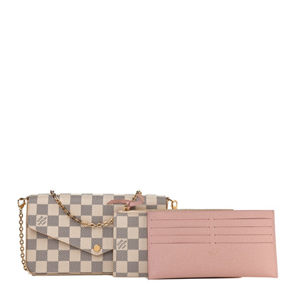 Louis Vuitton Damier Azur Pochette Felicie Chain Wallet Rose Ballerine 1 of 11