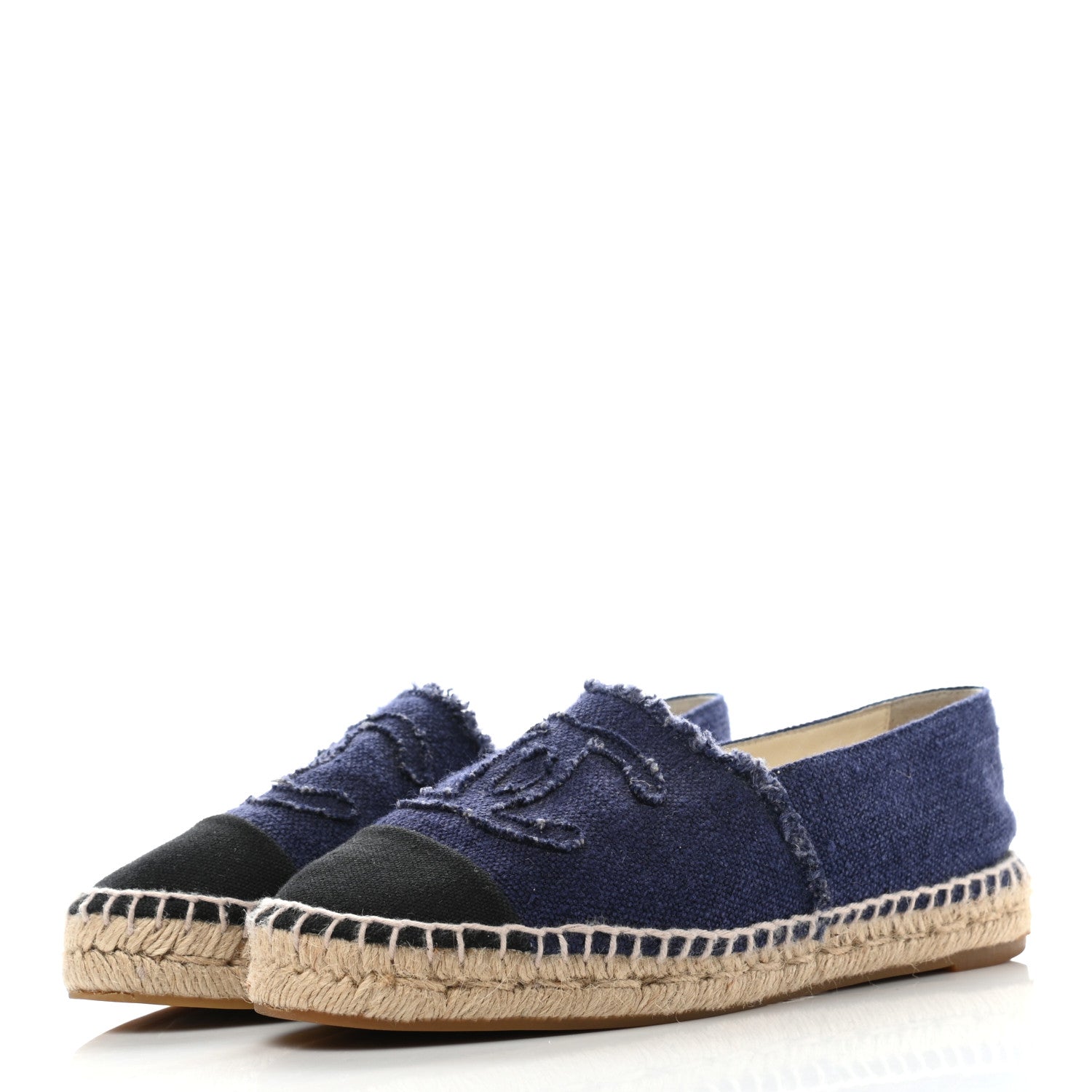 Chanel Denim Toile CC Espadrilles 38 Navy Black 3 of 10
