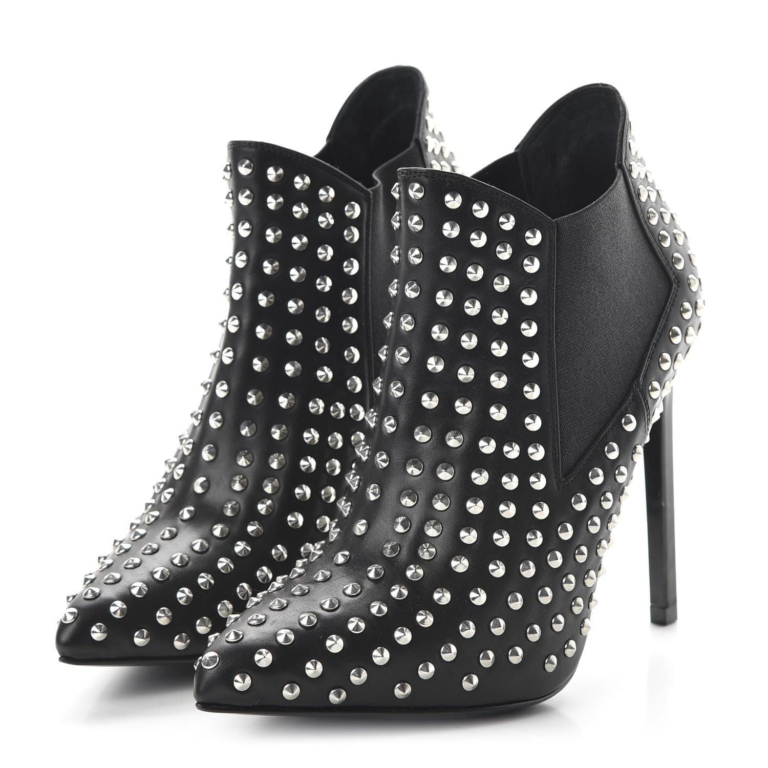 Saint Laurent Calfskin Studded Ankle Booties 35.5 Black 3 of 8