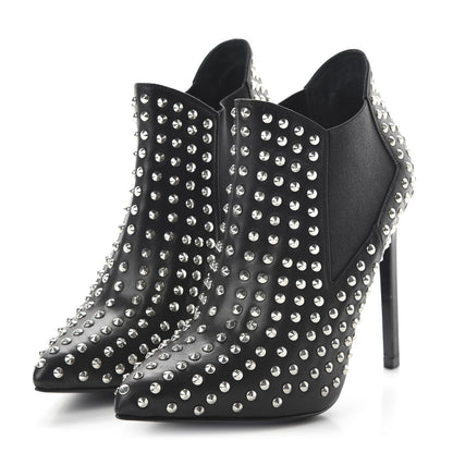 Saint Laurent Calfskin Studded Ankle Booties 35.5 Black 3 of 8