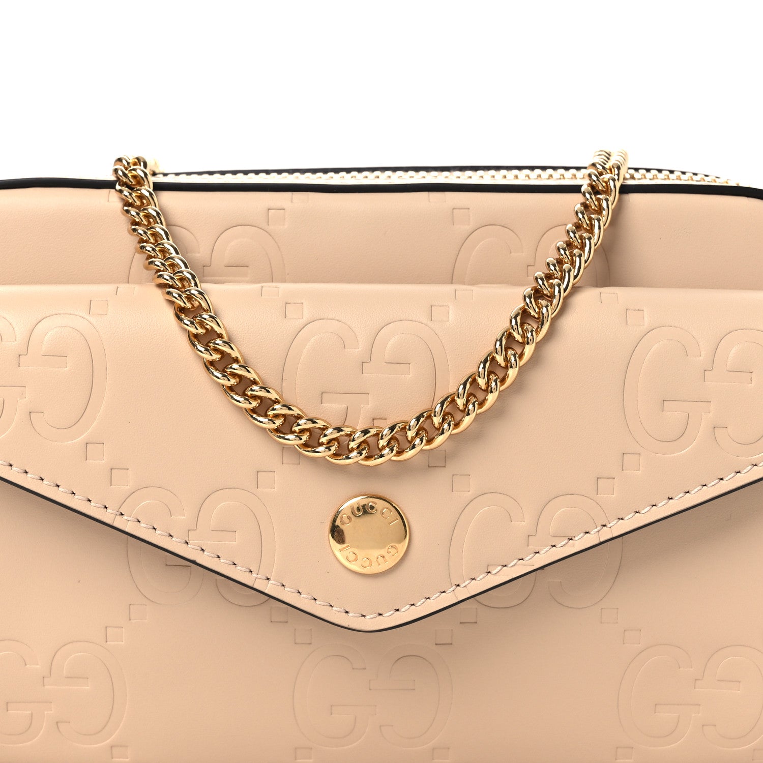 Gucci Calfskin GG Super Mini Debossed Chain Wallet Light Beige 8 of 10