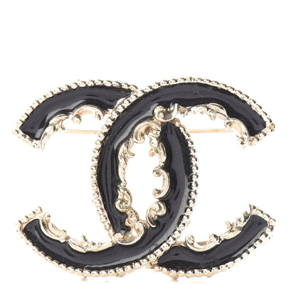 Chanel Enamel CC Baroque Brooch Black Gold 1 of 3