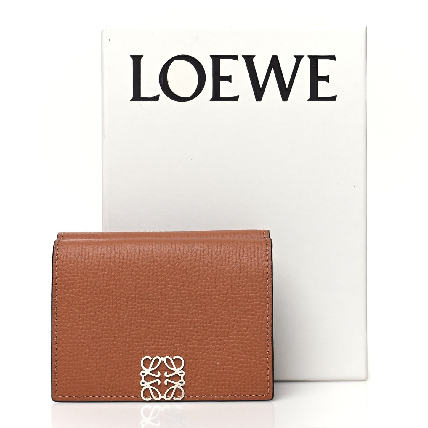 Grained Calfskin Anagram Trifold Wallet Tan