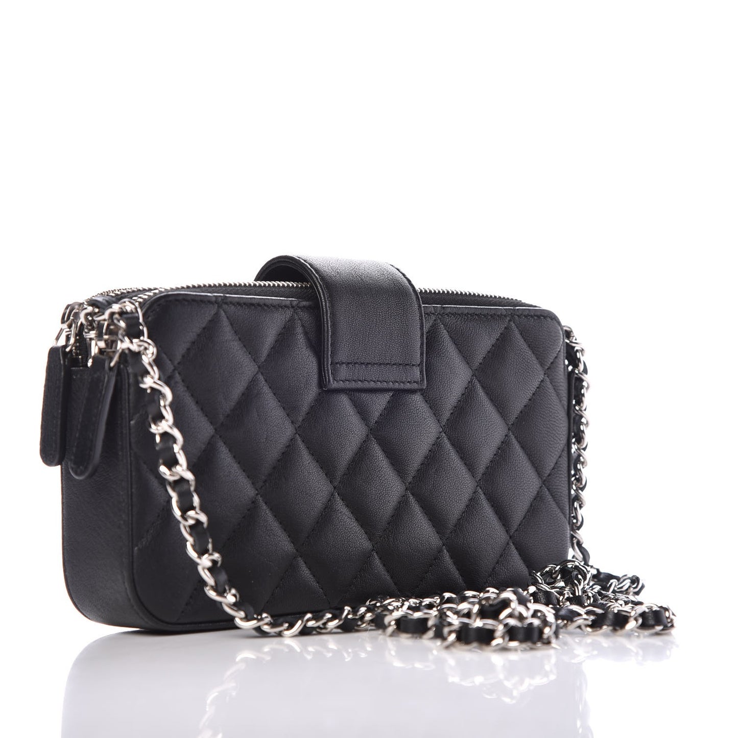 Lambskin Quilted CC Box Clutch With Chain Black