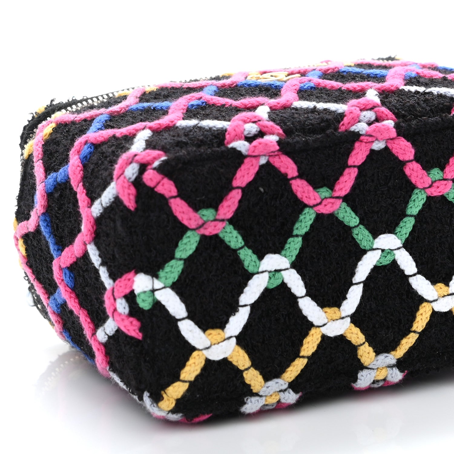 Chanel Tweed Diamond Threaded CC Pearl Crush Small Vanity Case With Chain Black Multicolor 9 of 11