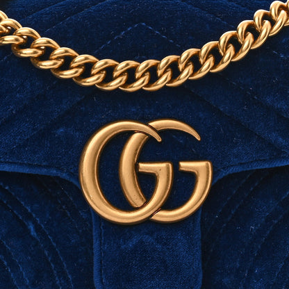 Gucci Velvet Matelasse Mini GG Marmont Shoulder Bag Cobalt Blue 9 of 11