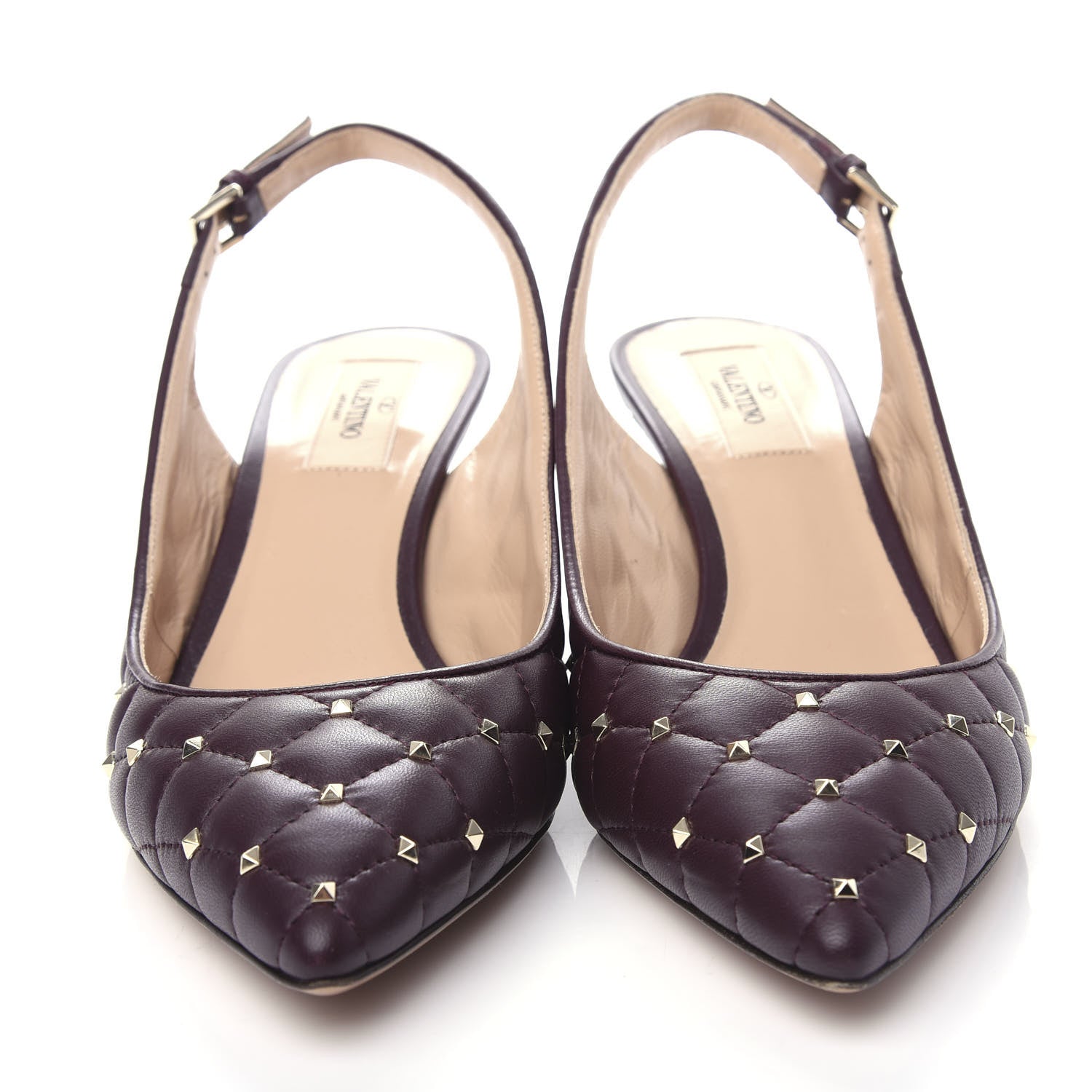 Valentino Garavani Nappa Quilted Rockstud Spike Slingback Low Heel Pumps 39 Rubin 5 of 13