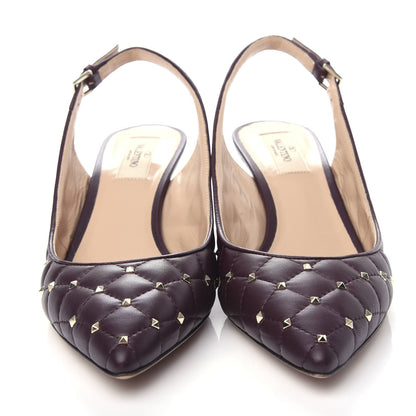 Valentino Garavani Nappa Quilted Rockstud Spike Slingback Low Heel Pumps 39 Rubin 5 of 13