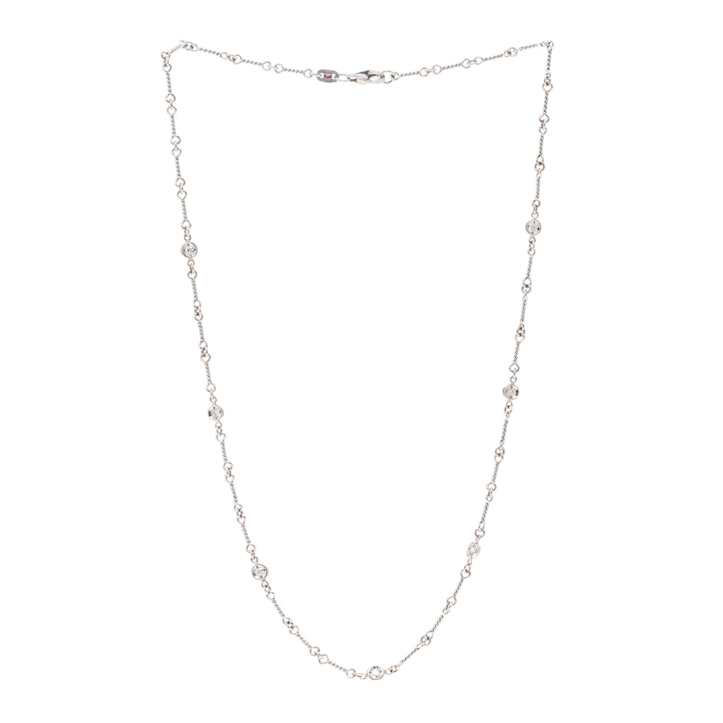18K White Gold Diamond By the Inch Seven Station Dog Bone Necklace