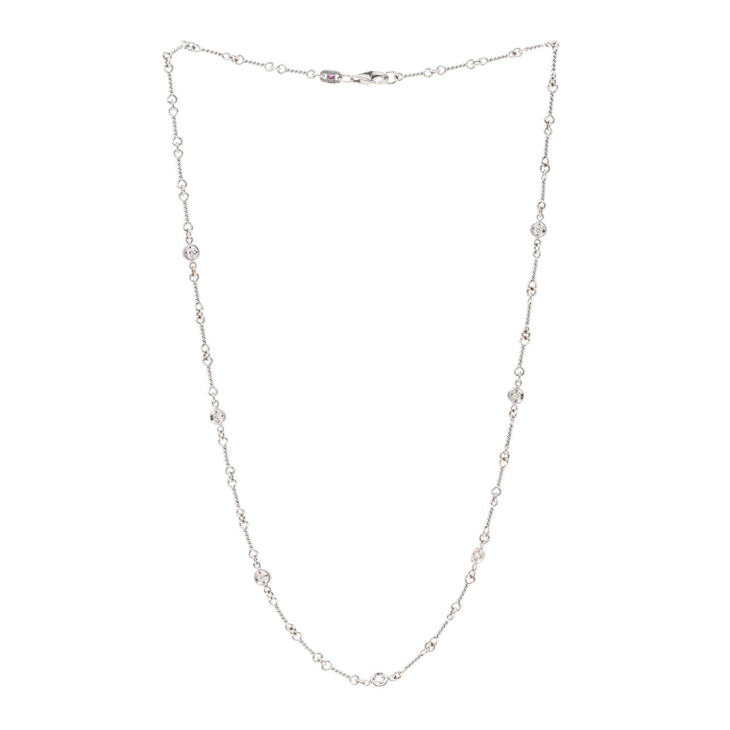 Roberto Coin 18K White Gold Diamond By the Inch Seven Station Dog Bone Necklace 3 of 5