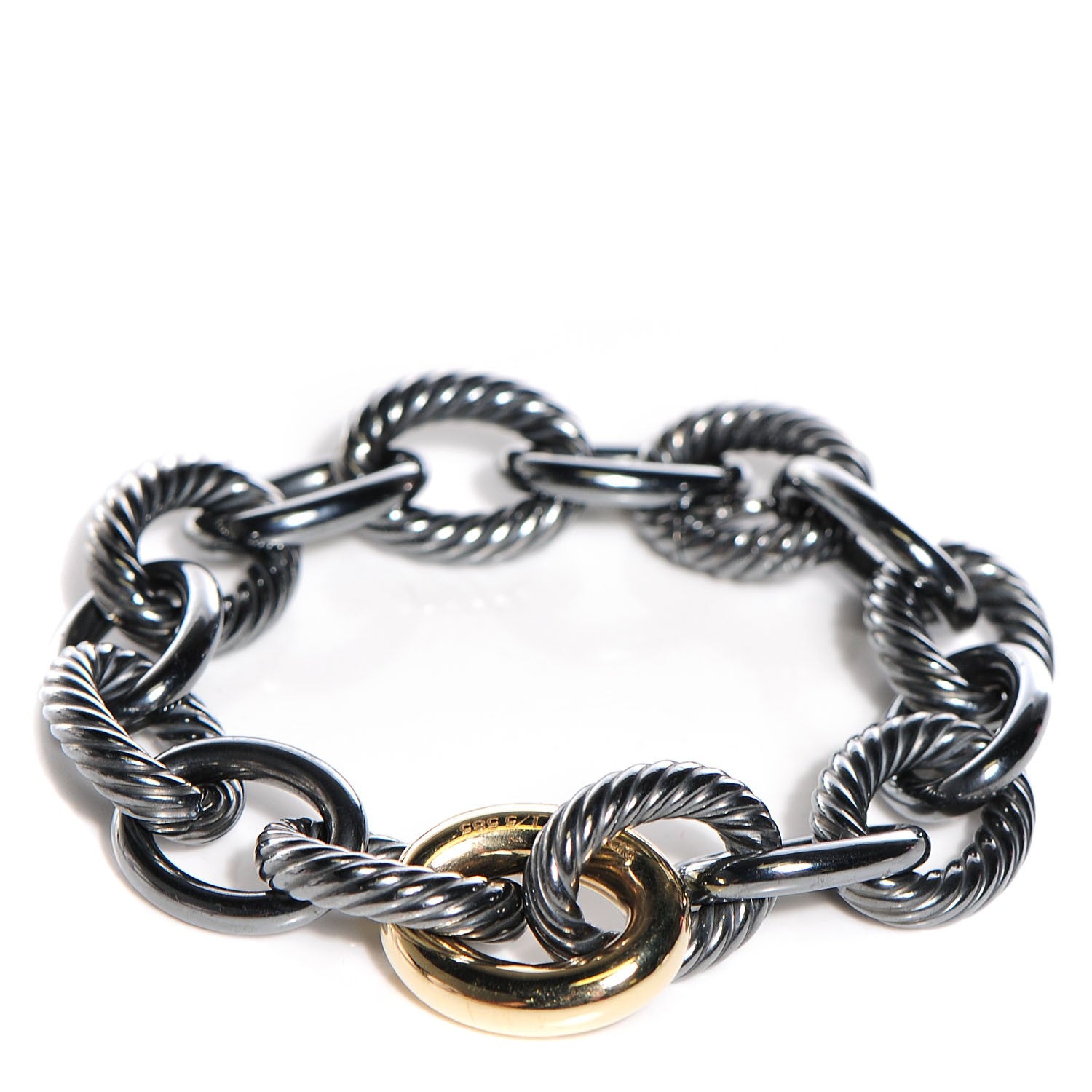 David Yurman Darkened Sterling Silver 14K Yellow Gold 19mm Extra Large Oval Link Bracelet 1 of 5