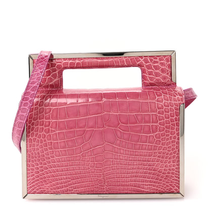Salvatore Ferragamo Crocodile Bar Clutch Crossbody Bag Pink 1 of 9