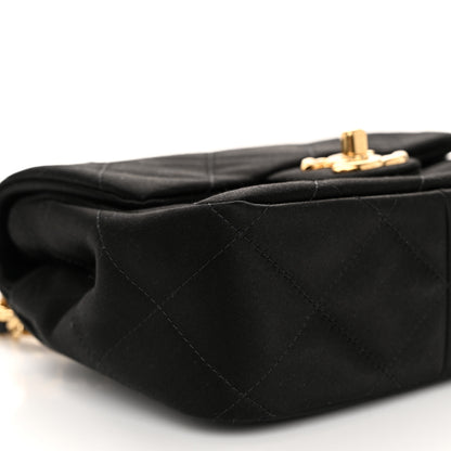 Chanel Satin Quilted Mini Logo Flap With Handle Black 9 of 10