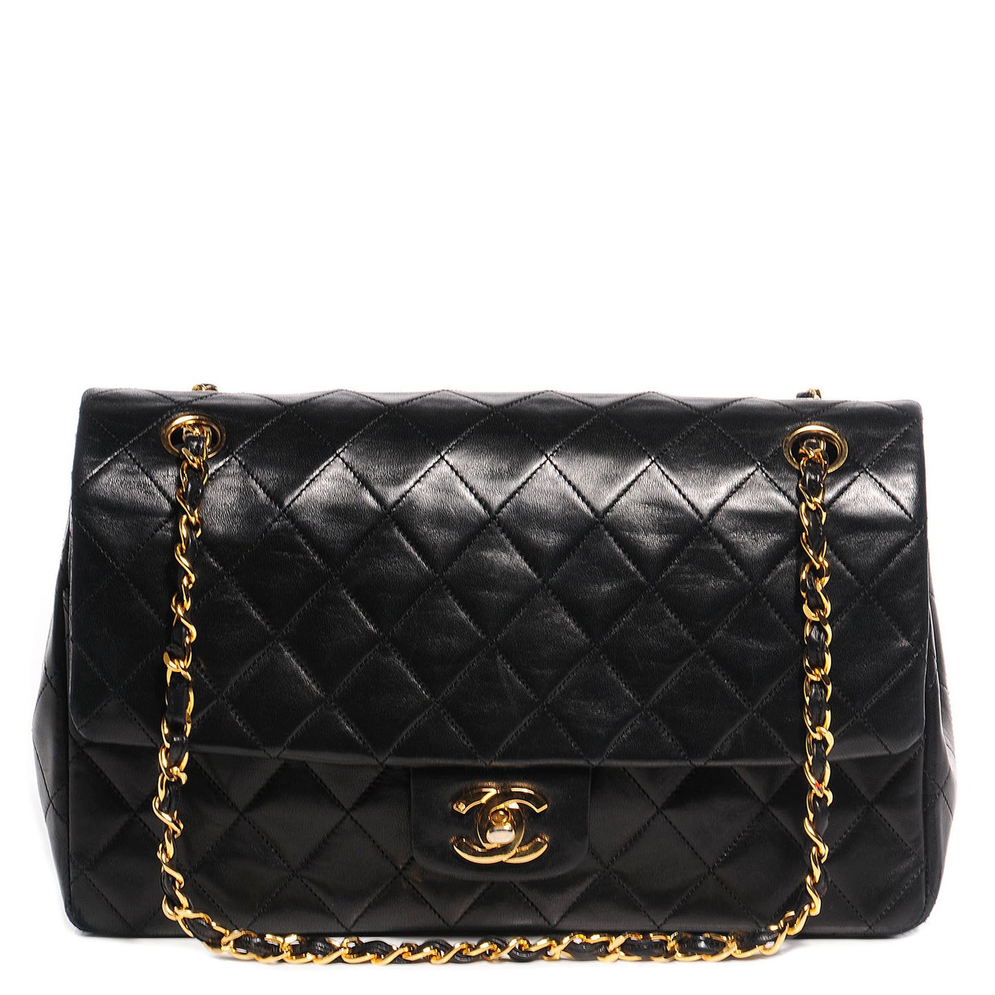 Lambskin Medium Single Flap w Wallet Black