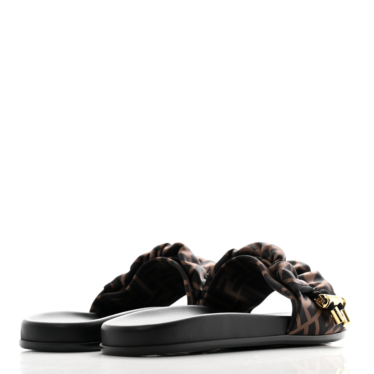 Satin FF Fendi Feel Slide Sandals 39 Tobacco Black