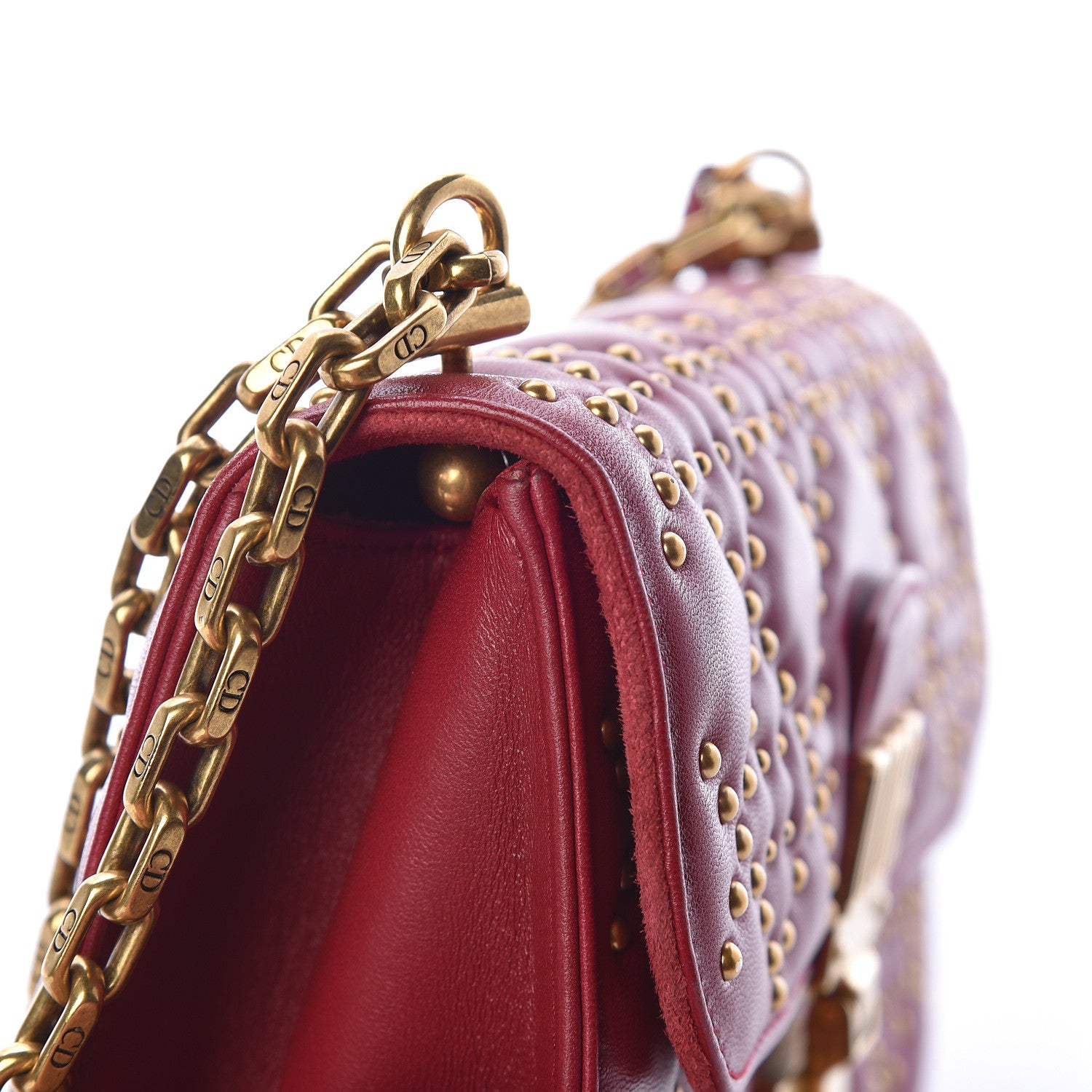 Christian Dior Lambskin Cannage Studded Small Dioraddict Flap Bag Red 11 of 11