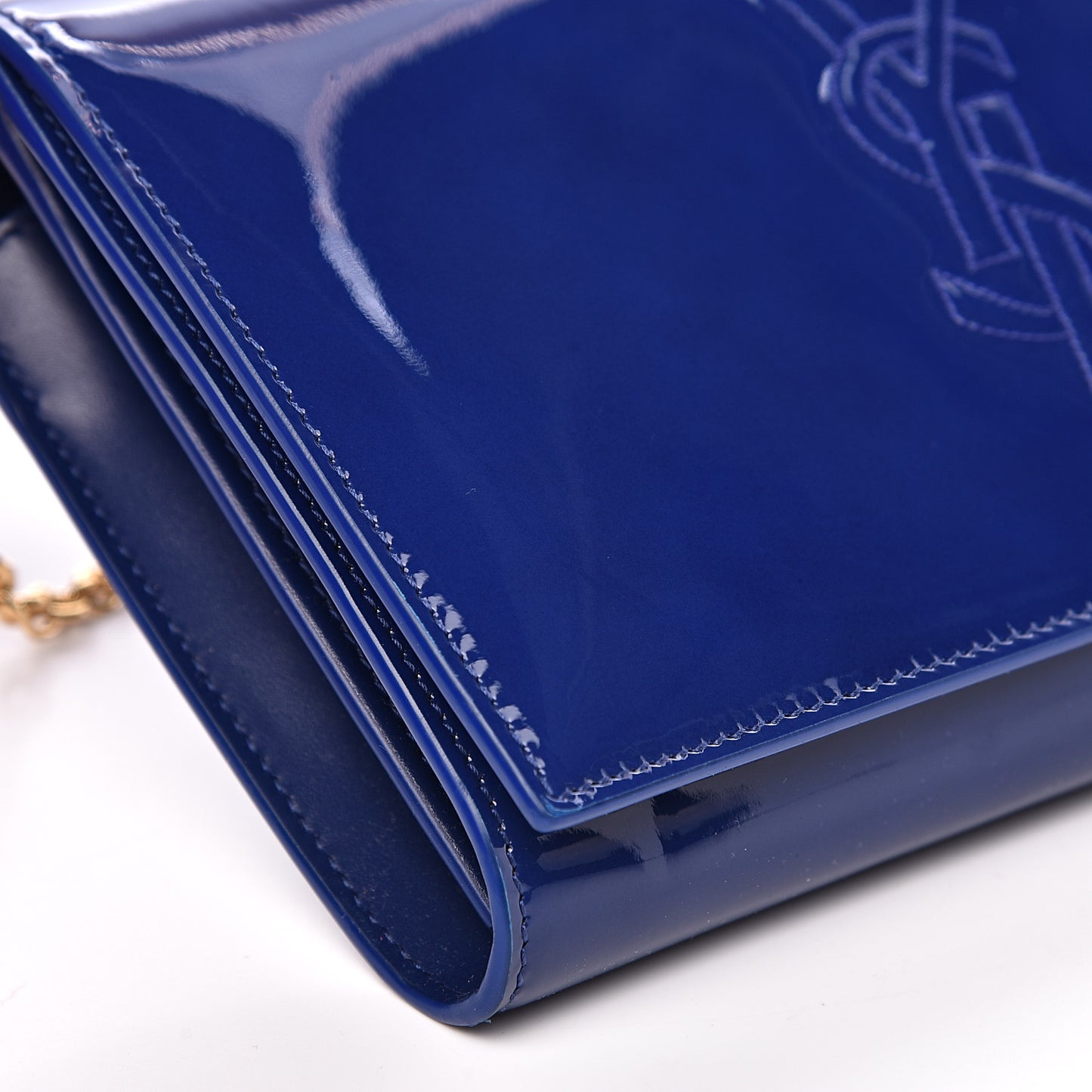 Patent Calfskin Belle de Jour Chain Clutch Blue