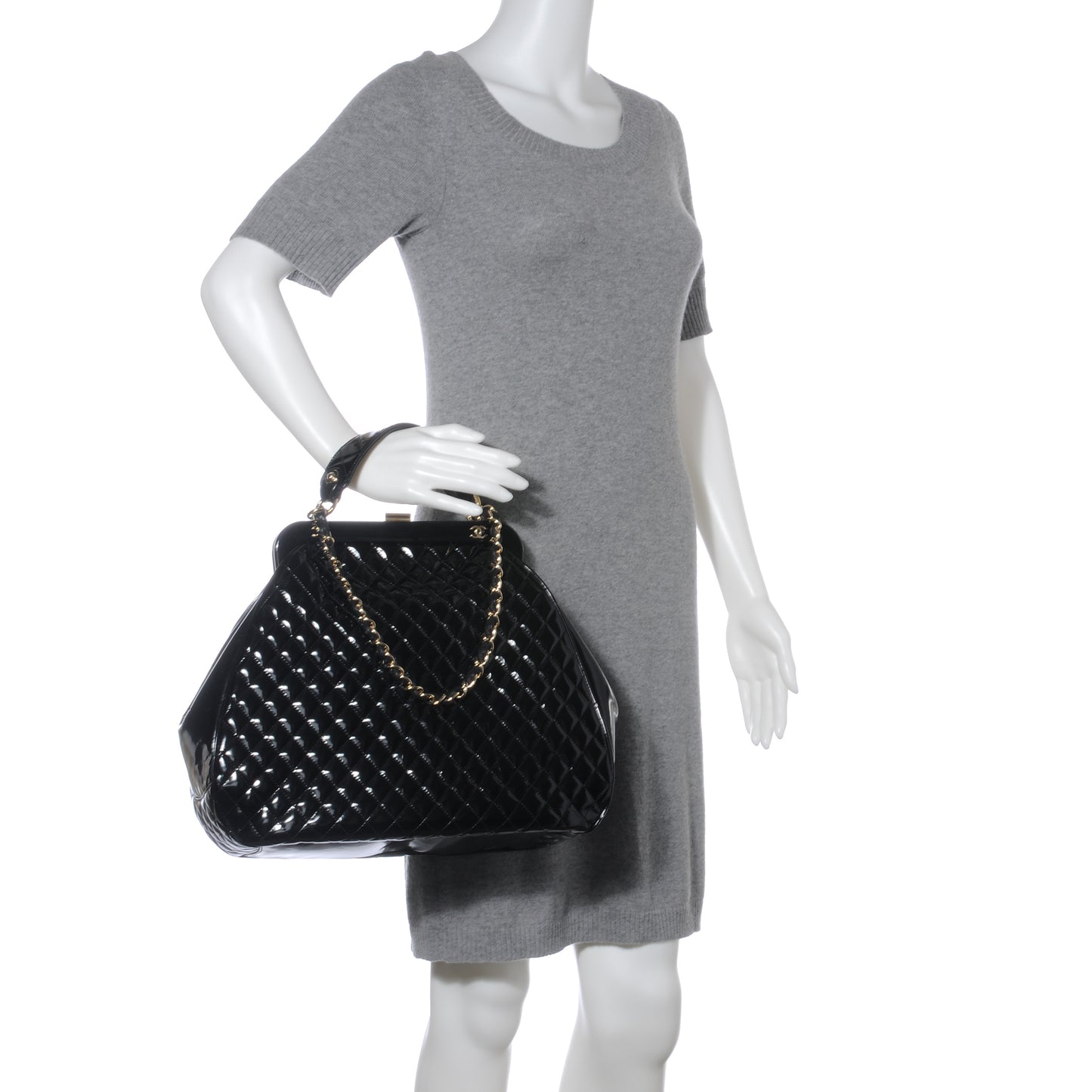 Patent Quilted Mademoiselle Frame Bag Black