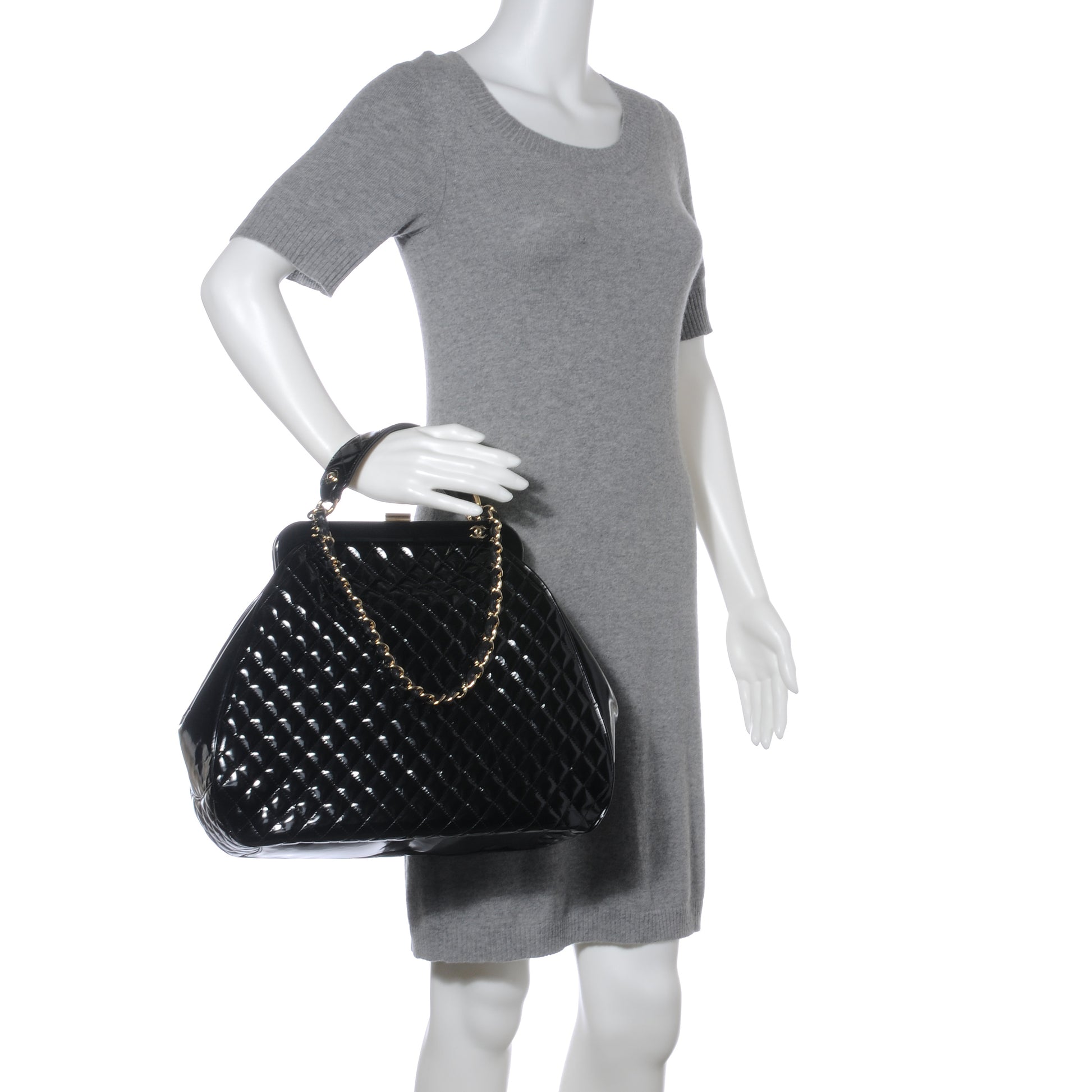 Chanel Patent Quilted Mademoiselle Frame Bag Black 2 of 9