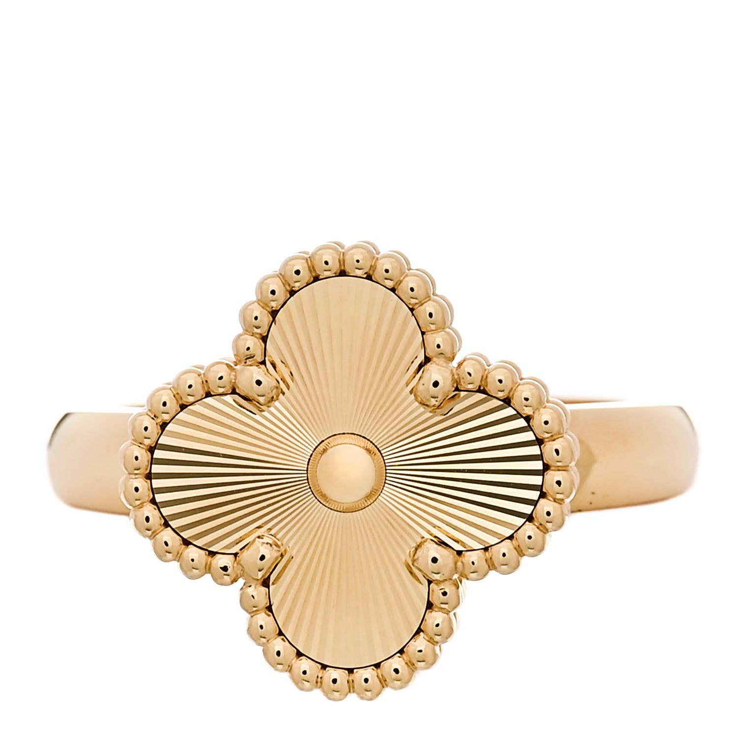 Van Cleef & Arpels 18K Yellow Gold Guilloche Vintage Alhambra Ring 56 7.5 1 of 6
