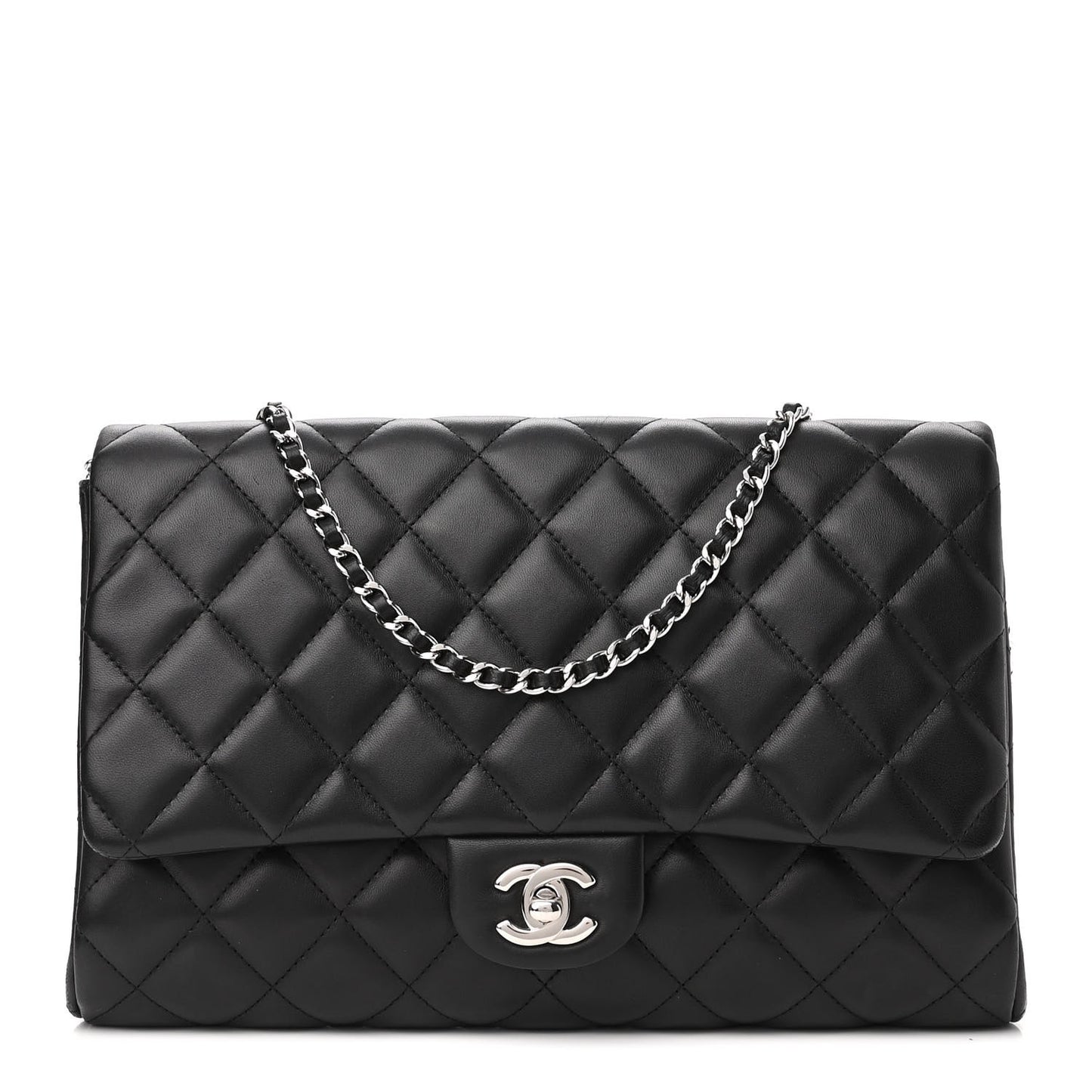 Lambskin Quilted Clutch With Chain Flap Black