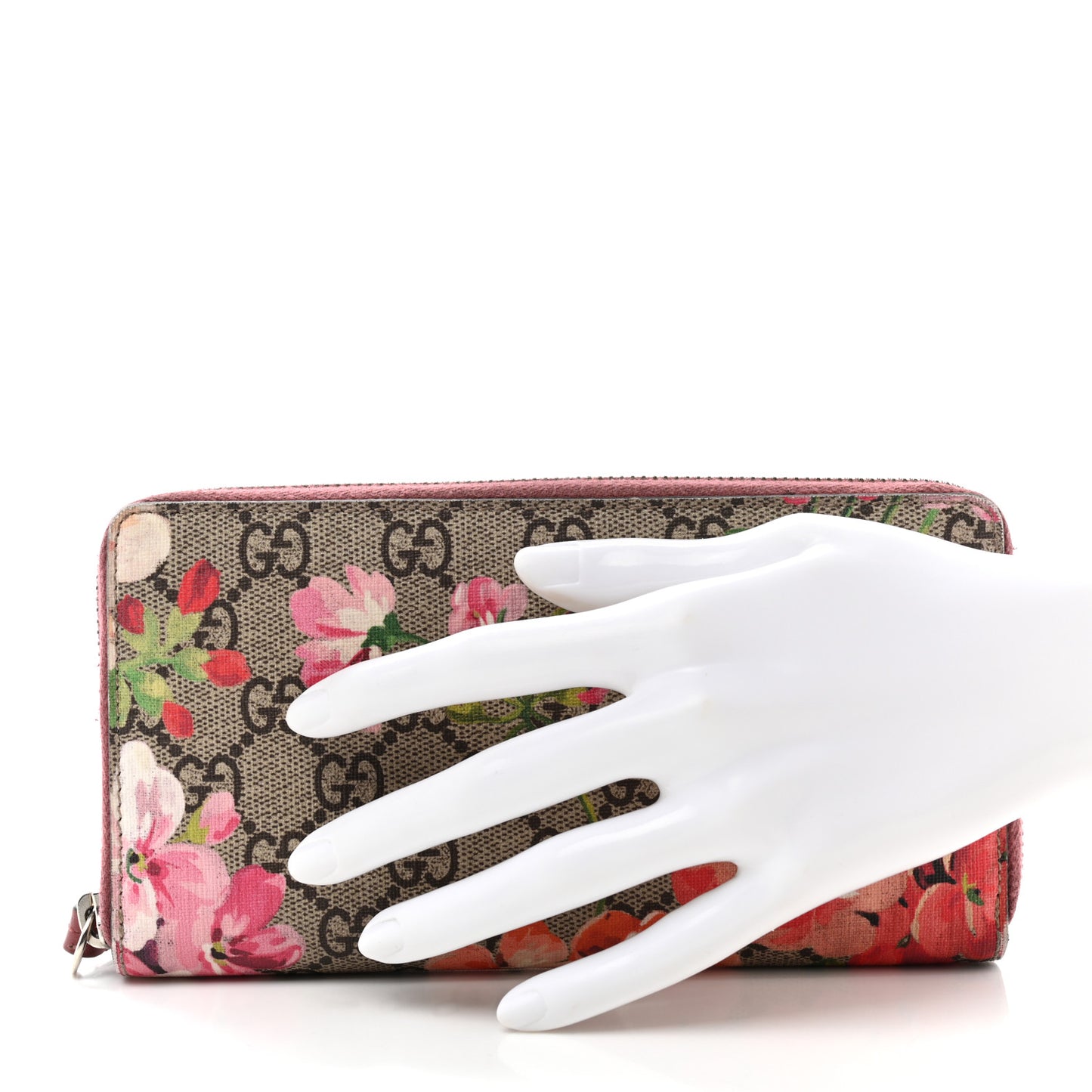 GG Supreme Monogram Blooms Zip Around Wallet Beige Multicolor Dry Rose