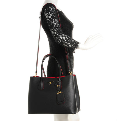 Prada Saffiano Cuir Double Handle Tote Black Ciliegia 2 of 10
