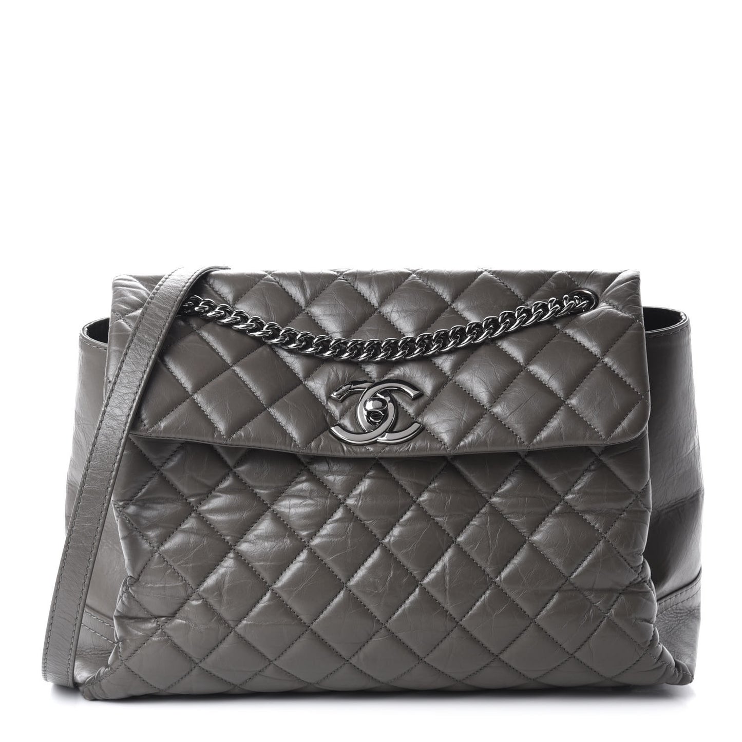 Aged Calfskin Medium Lady Pearly Flap Grey