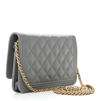 Chanel Caviar Quilted Boy Wallet On Chain WOC Grey 3 of 15