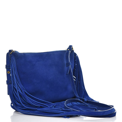 Saint Laurent Suede Calfskin Small Fringe Crossbody Bag Blue 3 of 13