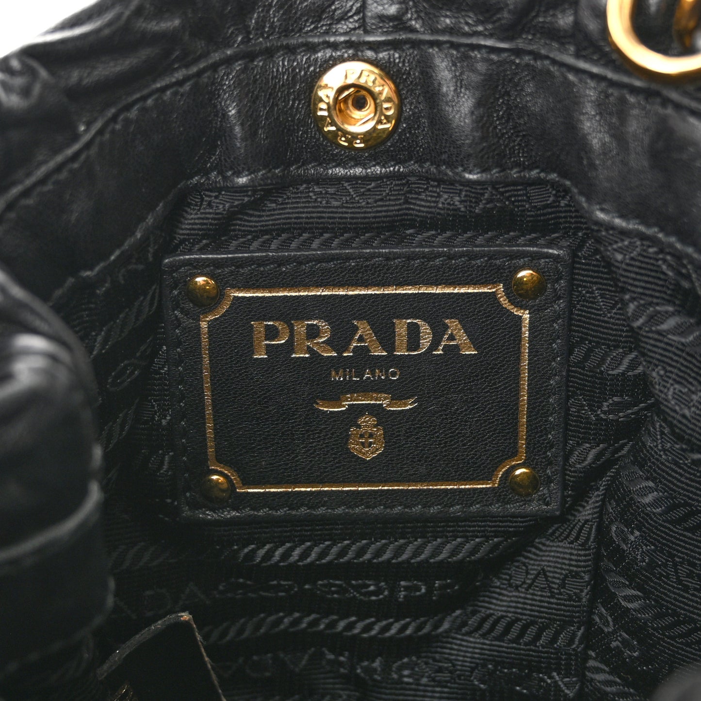 Nappa Logo Mini Drawstring Bucket Bag Black