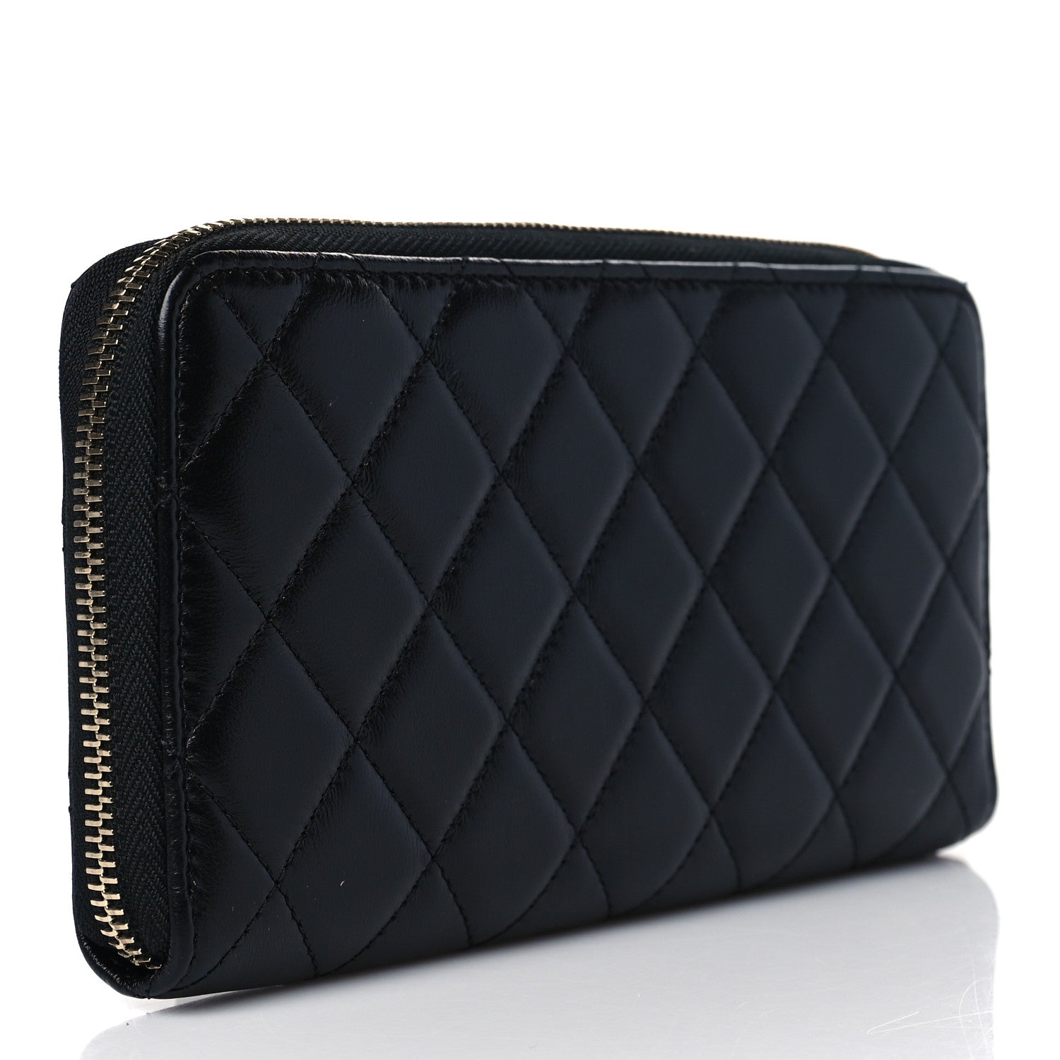 Chanel Lambskin Quilted Large Gusset Zip Around Wallet Black 3 of 8