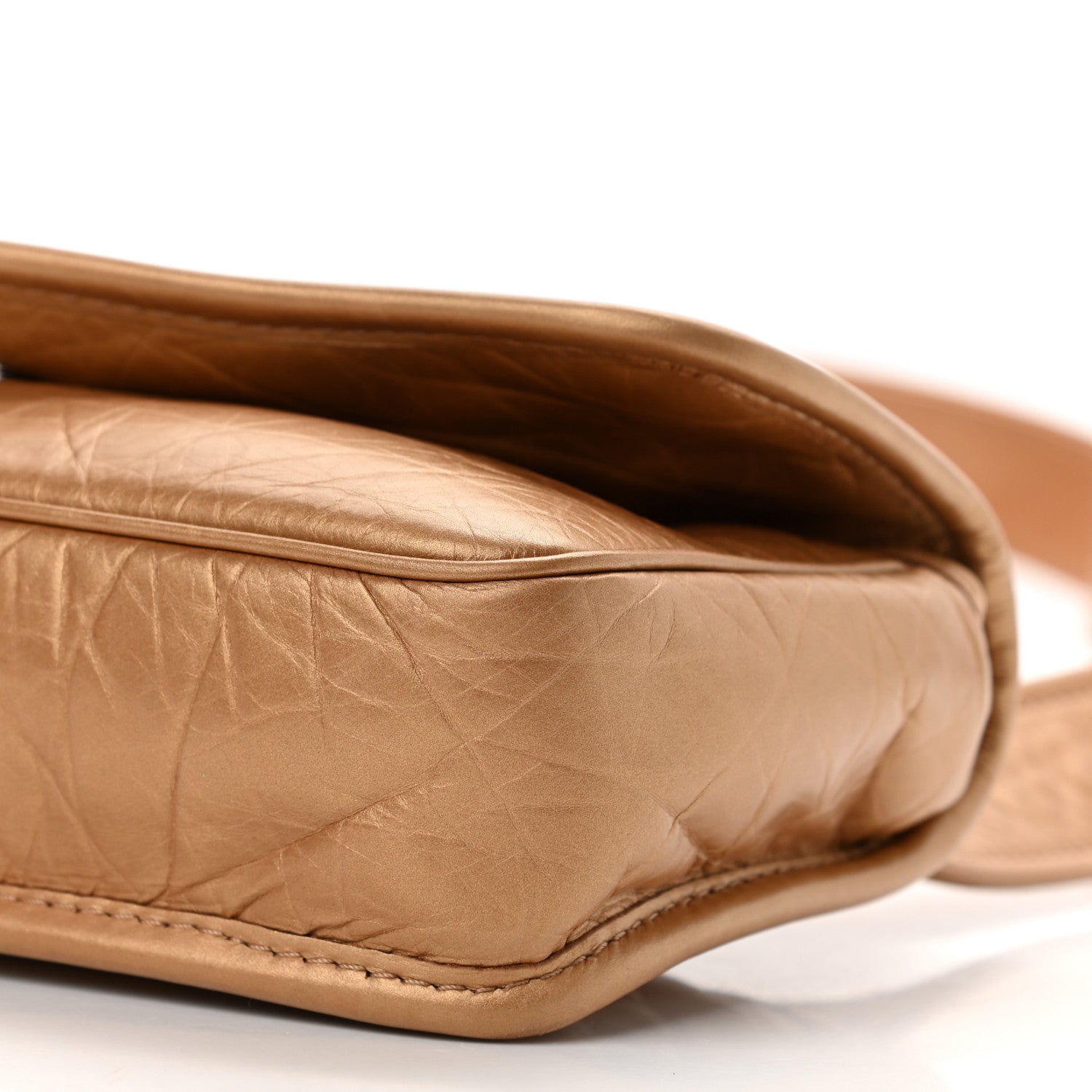 Chanel Aged Calfskin Quilted Vintage Ligne Messenger Flap Gold 10 of 11